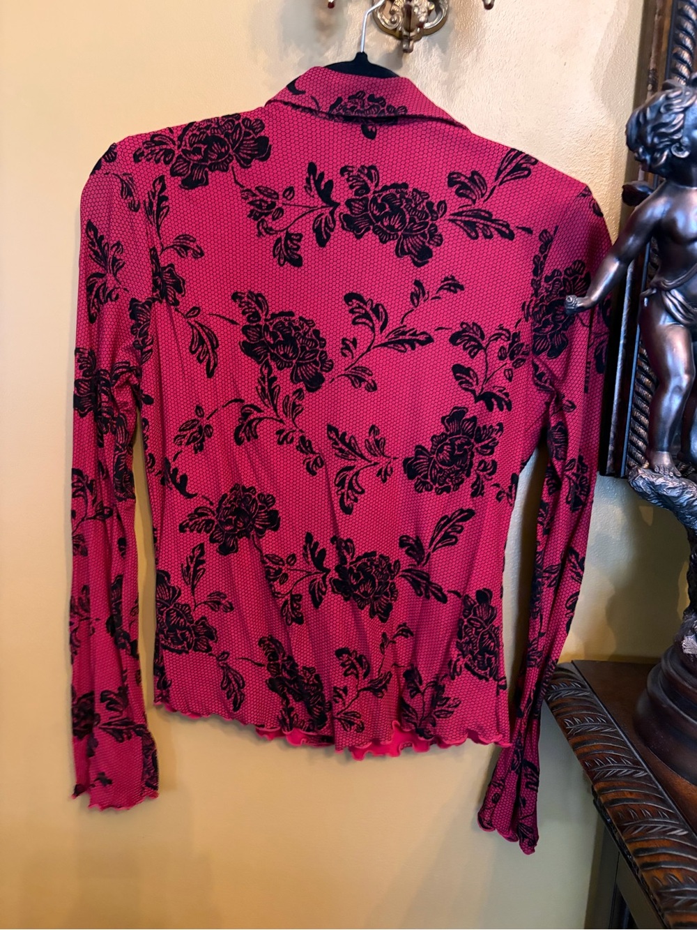 INC International Concepts Fuchsia Button-Down Shirt with Black Floral Print - Picture 6 of 6